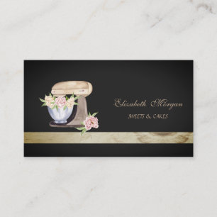 Carte De Visite Élégante Boulangerie Noire Mixer Fleurs