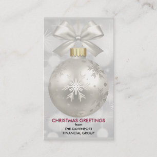 Carte De Visite Élégante boule de Noël en argent sur les lumières 