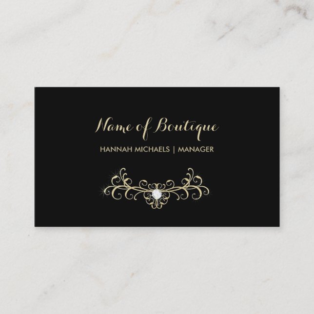 Carte De Visite Élégante Boutique Boutique Boutique Black et Gold  (Devant)