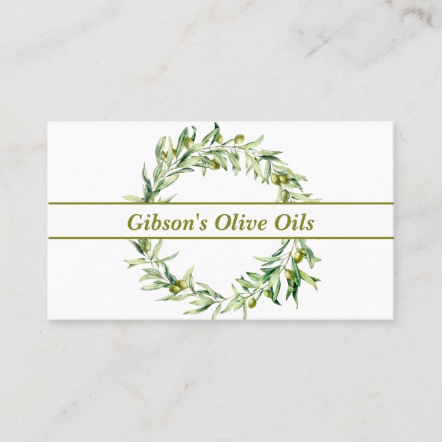 Carte De Visite Élégante Branche d'olive Wreath Huile d'olive (Devant)