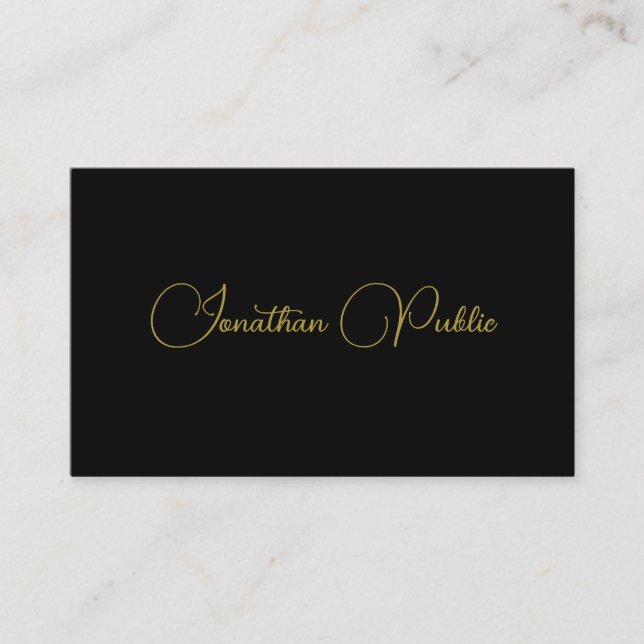 Carte De Visite Élégante calligraphie Modèle Noir Et Or (Devant)
