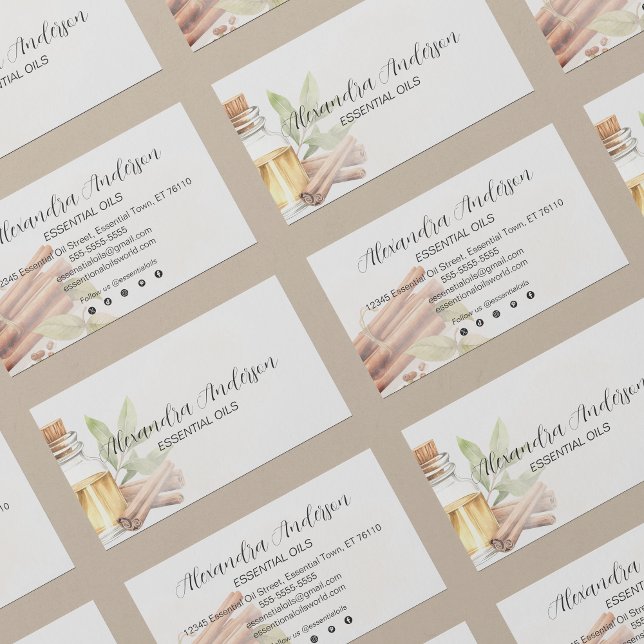 Carte De Visite Élégante cannelle Huiles essentielles Floral Aquar (Elegant Cinnamon Essential Oils Floral Watercolor Business Card)