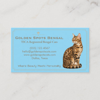 Carte De Visite Élégante Chatterie de Chat Bengal Personnalisable