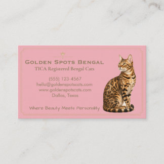 Carte De Visite Élégante Chatterie de Chat Bengal Personnalisable