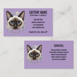 Carte De Visite Élégante Chatterie de Chat Siamois Minimaliste Per