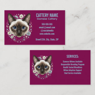 Carte De Visite Élégante Chatterie de Chat Siamois Minimaliste Per