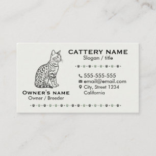 Carte De Visite Élégante Chatterie de Chats Bengalis Personnalisab