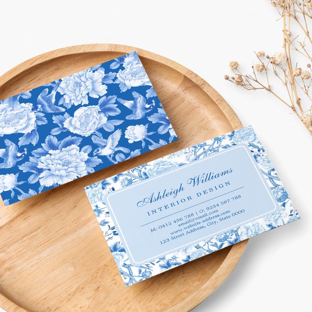 Carte De Visite Elégante Chinoiserie Bleue Blanc Porcelaine Floral (Créateur téléchargé)