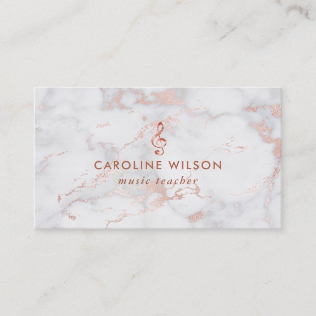 Carte De Visite élégante clef en or rose sur marbre rose (Devant)