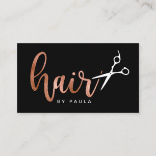 Carte De Visite Elégante coiffeuse rose de ciseaux noir et or