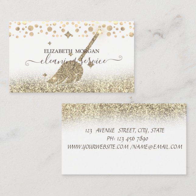 Carte De Visite Elégante Confetti Parties scintillant de nettoyage (Devant / Derrière)