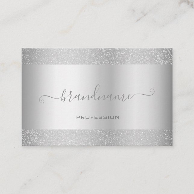 Carte De Visite Elégante couleur d'argent avec une jolie bordure e (Devant)