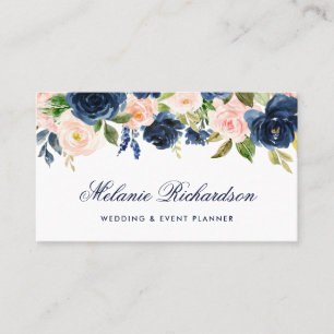 Carte De Visite Elégante couleur or rose bleu Aquarelle florale