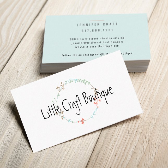 Carte De Visite Élégante couronne d'art de ligne Fleur sauvage (Elegant Wildflower Line Art Wreath Business Card)