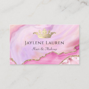 Carte De Visite Élégante couronne rose or marbre Agate