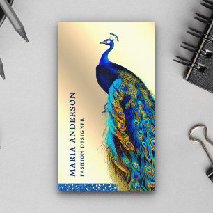 Carte De Visite Elégante Crème Chic Gold Foil Bleu Peacock indien