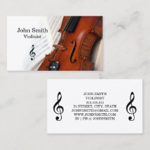 Carte de visite élégante de violoniste en blanc