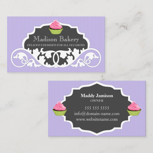 Carte De Visite Élégante décoration de boulangerie Cupcake (Devant / Derrière)