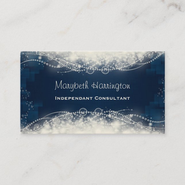 Carte De Visite Elégante dentelle Abstraite et perles sur bleu fon (Devant)
