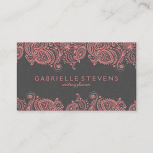 Carte De Visite Elégante Dentelle De Paisley Rose Et Gris