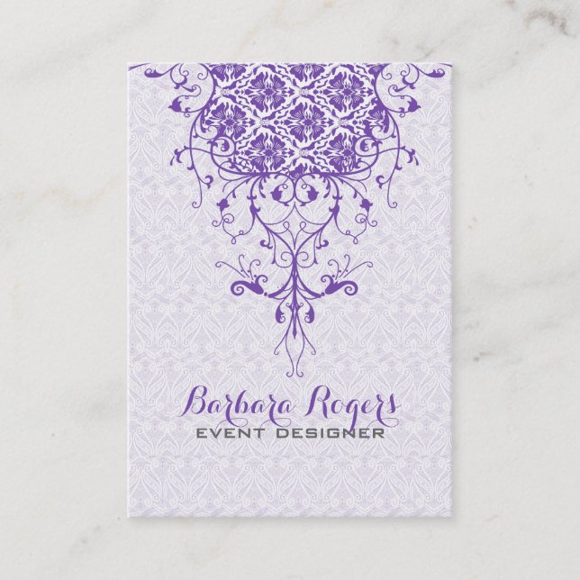 Carte De Visite Elégante dentelle florale blanche et violette (Devant)