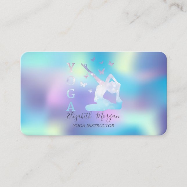 Carte De Visite Élégante enseignante holographique de Yoga (Devant)