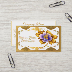 Carte De Visite Elégante Filigree Or Belle Fleur pourpre