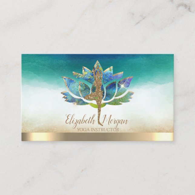 Carte De Visite Elégante fille de Parties scintillant Yoga, Lotus  (Devant)