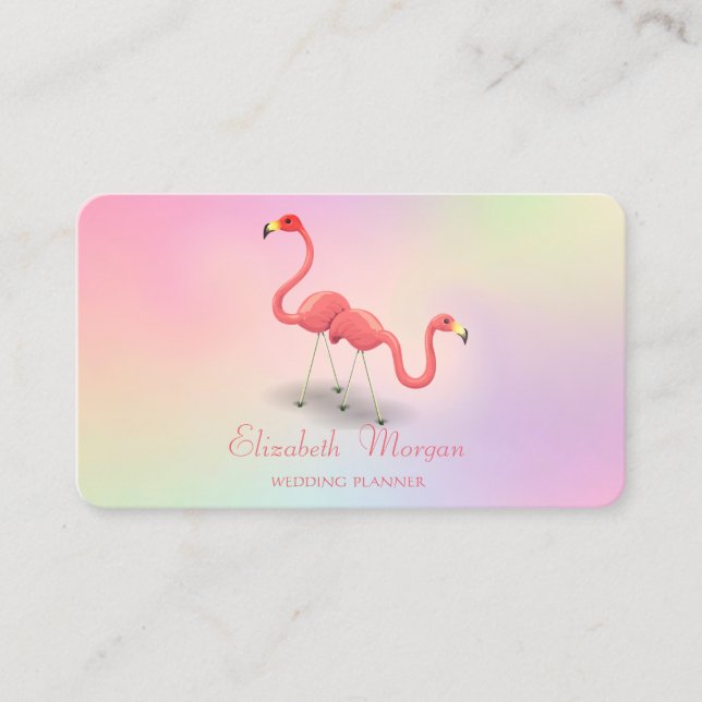 Carte De Visite Elégante Fille Moderne Drôle, Flamants roses Holog (Devant)