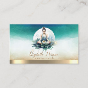 Carte De Visite Élégante fille Yoga Instructeur Blue Lotus