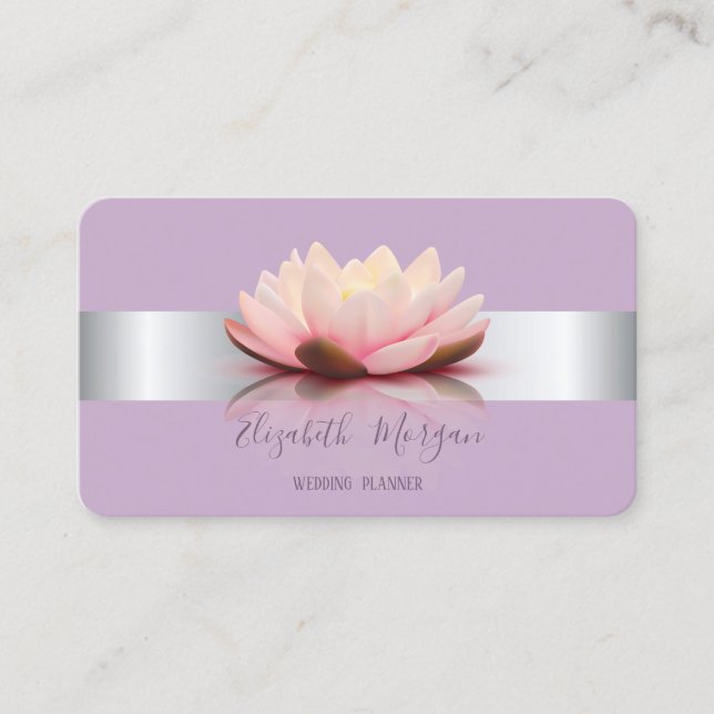 Carte De Visite Élégante Fleur de Lotus en argent moderne (Devant)