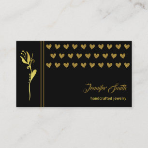 Carte De Visite Élégante Fleur dorée et Coeurs Logo personnalisé N