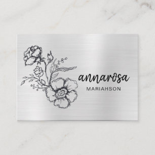 Carte De Visite *~* Elégante Fleur Florale d'argent LOGO PHOTO QR