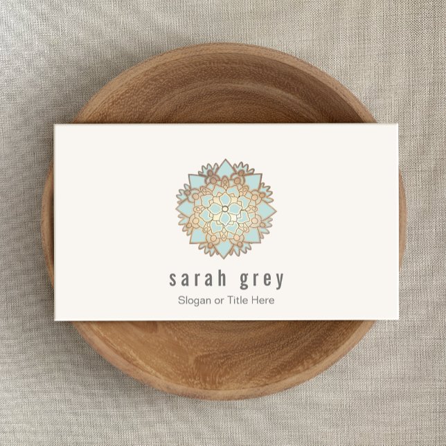 Carte De Visite Elégante fleur or et bleu Lotus (Créateur téléchargé)