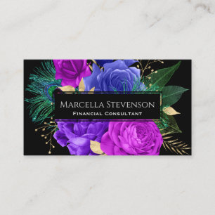 Carte De Visite Elégante Floral Purple Fuchsia Parties scintillant