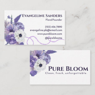 Carte De Visite Élégante Florale Purple Blanc Floral