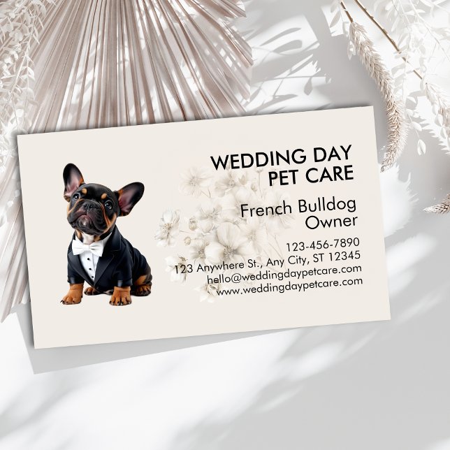 Carte De Visite Elégante French Bulldog Wedding Day Pet Care pour  (Elegant French Bulldog Wedding Day Pet Care Business Card)