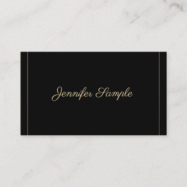 Carte De Visite Elégante Gold Calligraphie Noir tendance Plaine Lu (Devant)