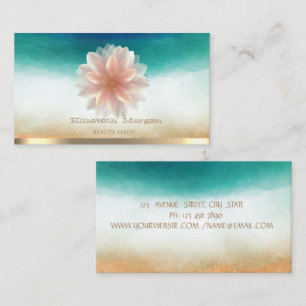 Carte De Visite Elégante Gold Stripe Lotus Beauté Salon Aquarelle