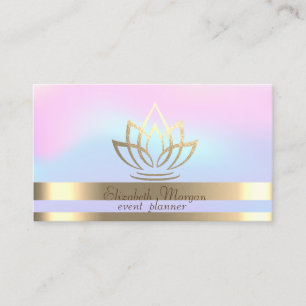 Carte De Visite Elégante Gold Stripes Holographique Gold Lotus