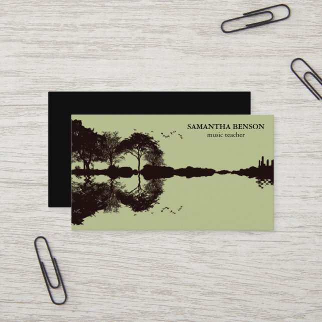 Carte De Visite Elégante Guitare Lac Ombre Paysage Musique Amour (Devant/Arrière en situation)