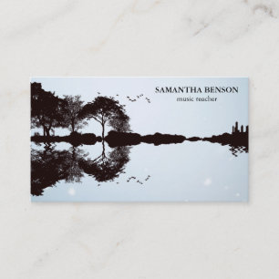 Carte De Visite Elégante Guitare Lac Ombre Paysage Musique Amour