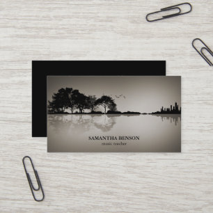 Carte De Visite Elégante Guitare Lac Ombre Paysage Musique Amour