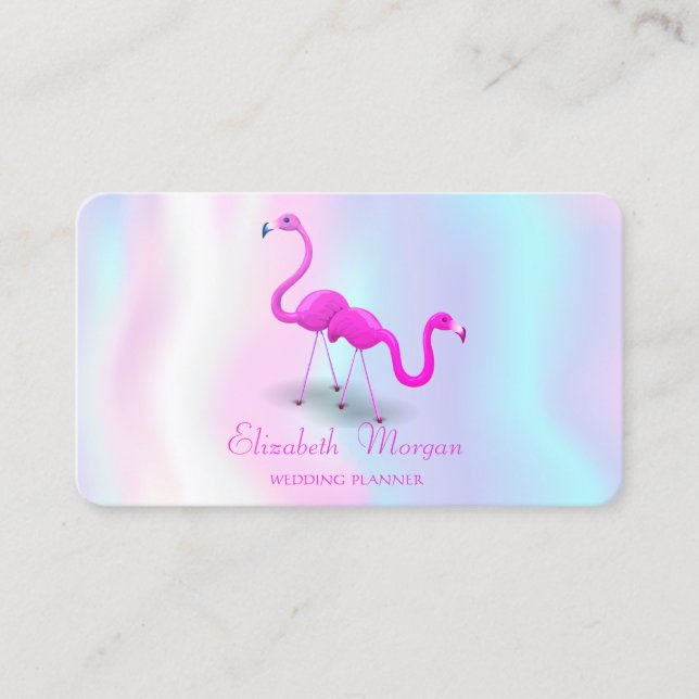 Carte De Visite Élégante Holographie Moderne Fille, Flamants roses (Devant)