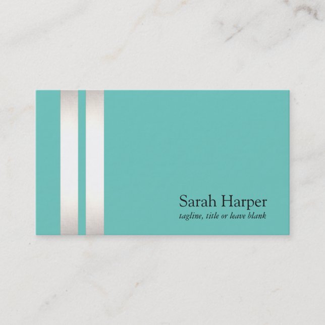 Carte De Visite Élégante huile d'argent Faux et rayée turquoise (Devant)
