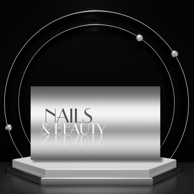 Carte De Visite Elégante lettres miroir moderne argent avec photo (Créateur téléchargé)