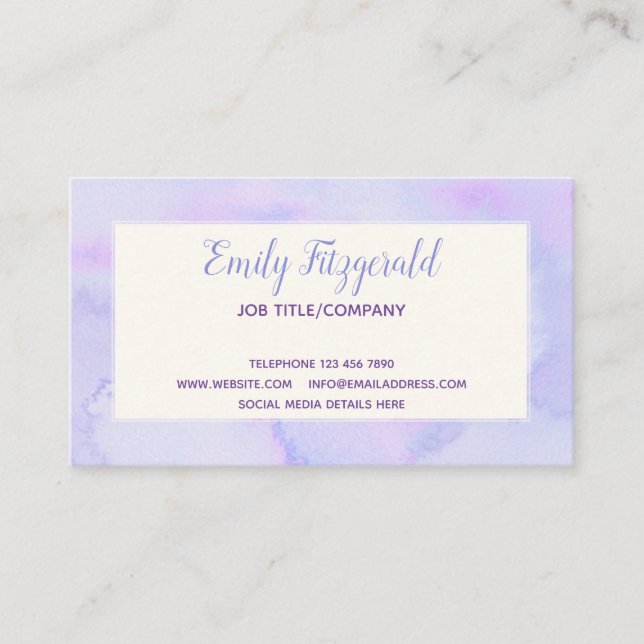 Carte De Visite Elégante Lilac Blue Pastel Aquarelles (Devant)