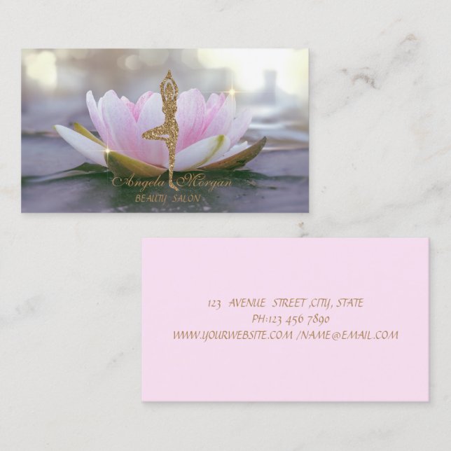 Carte De Visite Élégante Lotus Rose Parties scintillant Fleur Yoga (Devant / Derrière)