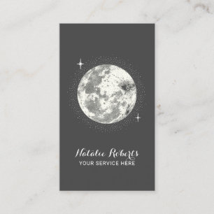 Carte De Visite Élégante Lune et étoiles Spa et salon gris fonc