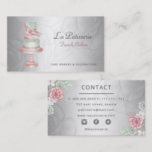 Carte De Visite Élégante Mariage pâtissière Silver Blush